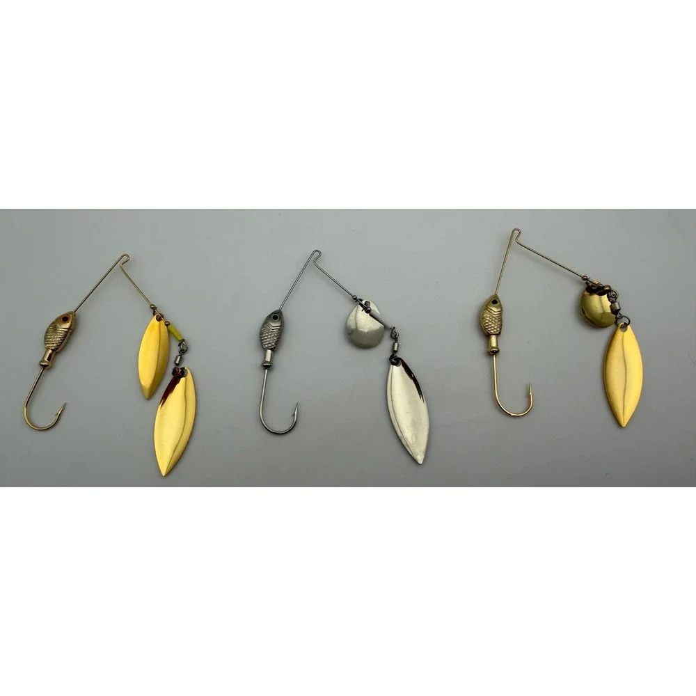 Handmade Spinnerbait Fishing Lure Set Gold Silver Willow‎ Colorado Blades 3pc